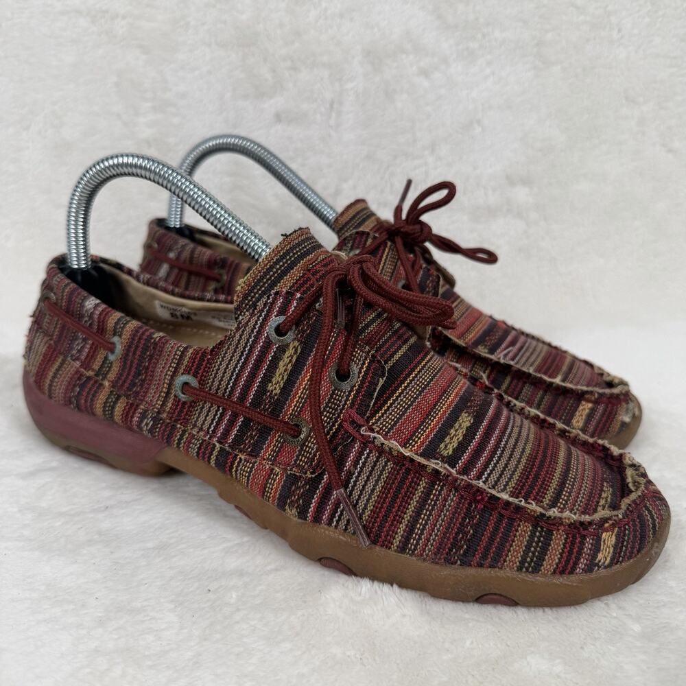 Twisted X Boat Shoes Womens 8 Red Southwestern Aztec Textile Moccasins